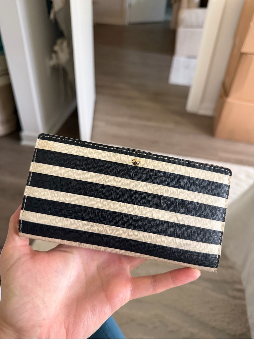 kate spade Black and Cream Striped Card Holder Wallet